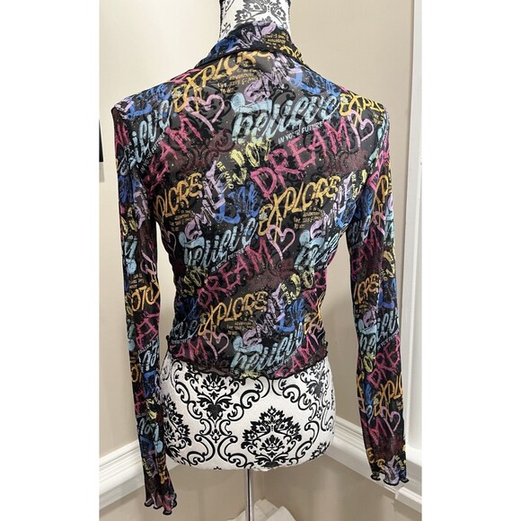 Vtg Y2K Self Esteem Large Art To Wear Fairy Graffiti Whimsigoth Mesh Cropped - Picture 5 of 12